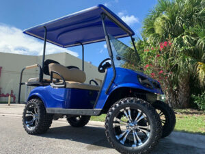 Blue EZGO with Custom Rims ponte vedra golf cart repair, golf cart service, mobile repair